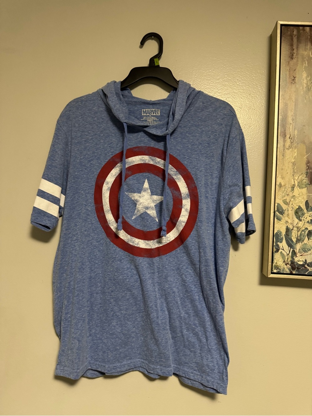 Marvel Heather Blue Captain America Short Sleeve Hoodie Tee with Shield